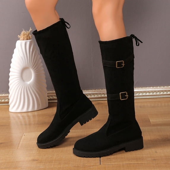 JUSLIO Winter Boots for Women,Mid Calf Boots Solid Color Round Toe Fashion Casual Comfort Lightweight Boots Plus Size Boots