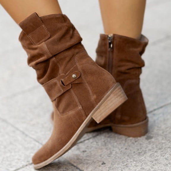 JUSLIO Winter Boots for Women,Mid Calf Boots Solid Color Zipper Fashion Casual Comfort Low Heels Womens Boots