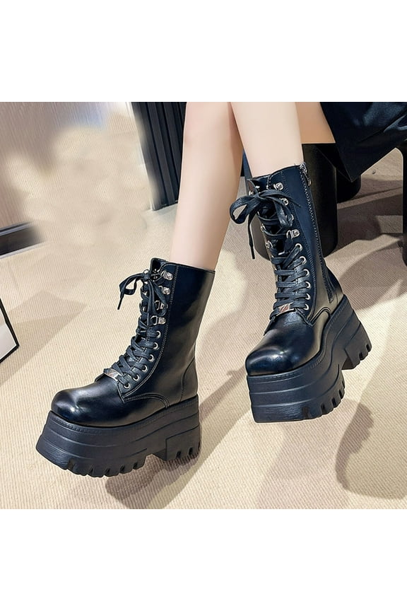 Winter Boots for Women Platform Boots Round Toe Wedge Solid Color Fashion Casual Slip On Mid Calf Boots Womens Boots