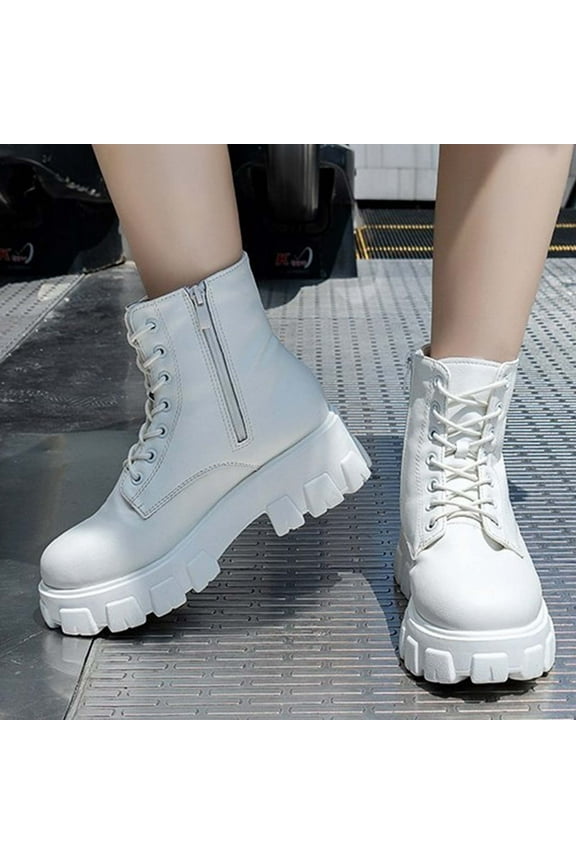 Winter Boots for Women Platform Boots Solid Color Lace Up Fashion Casual Slip On Comfort Round Toe Plus Size Boots
