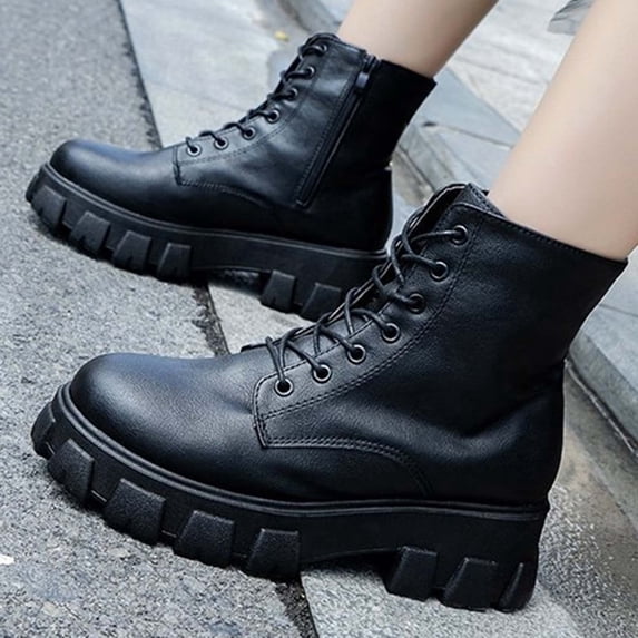 JUSLIO Winter Boots for Women,Platform Boots Solid Color Lace Up Fashion Casual Slip on Comfort Round Toe Womens Boots