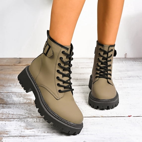 JUSLIO Winter Boots for Women,Platform Boots Solid Color Mid Calf Boots Fashion Casual Comfort Round Toe Plus Size Boots