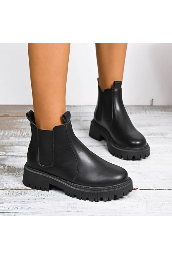 Winter Boots for Women Platform Boots Solid Color Mid Calf Boots Fashion Casual Slip On Comfort Round Toe Womens Boots