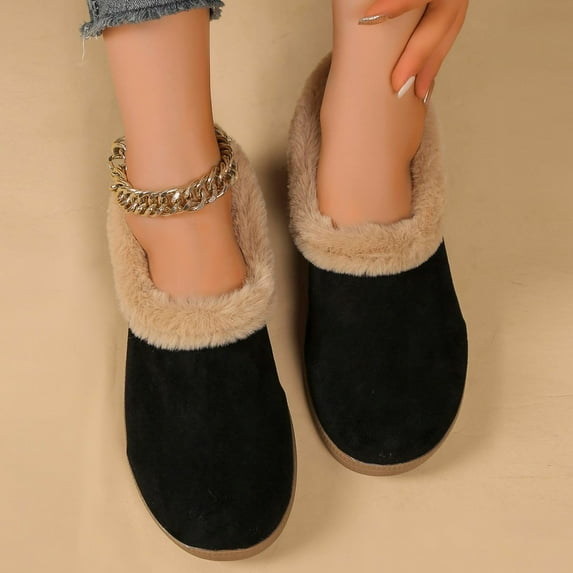 JUSLIO Winter Boots for Women Warm Fleece Solid Color Round Toe Fashion Casual Slip On Comfort Lightweight Boots Womens Boots