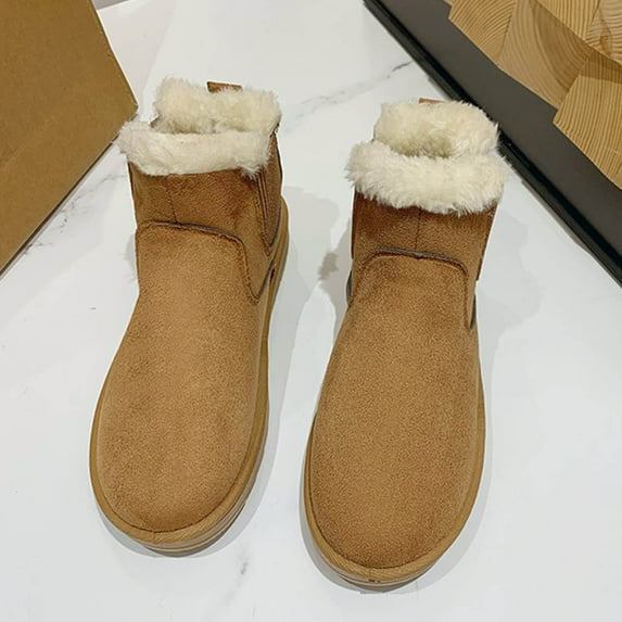 JUSLIO Winter Boots for Women Warm Fleece Solid Color Snow Boots for Women Fashion Casual Slip On Comfort Fleece Womens Boots