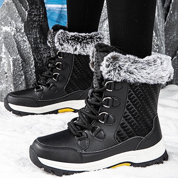 JUSLIO Winter Boots for Women,Warm Fleece Solid Color Snow Boots for Women,Fashion Casual Comfort Lightweight Boots