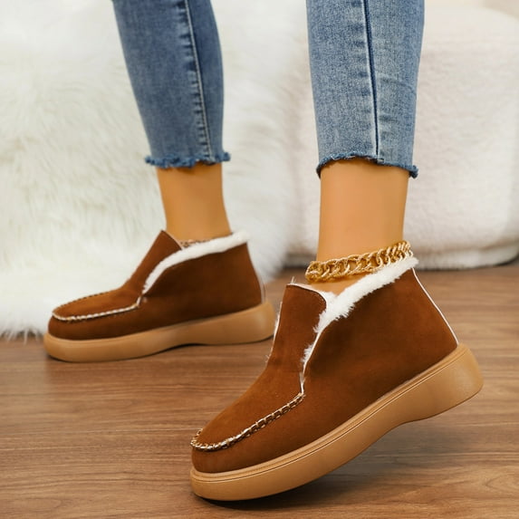 JUSLIO Winter Boots for Women Warm Fleece Solid Color Womens Snow Boots Fashion Casual Slip On Comfort Fleece Plus Size Boots