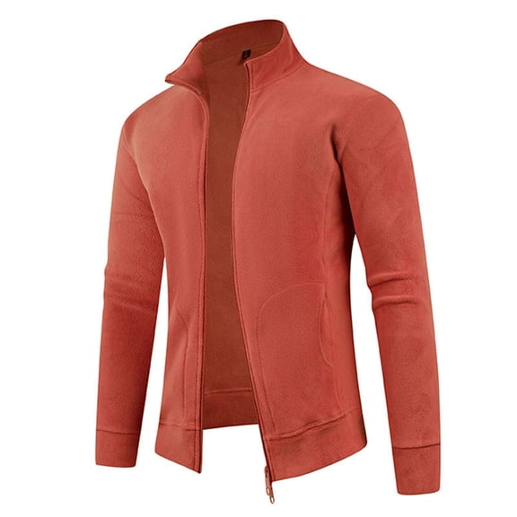 JUSLIO Winter Coats for Men Casual Pockets Long Sleeve Zipper Coat Standing Collar Casual Jackets Fleece Coats Red 3XL