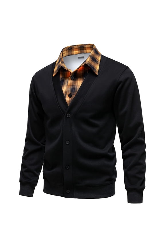 Winter Coats for Men Fashion Casual False Bilayer Flip Collar Adding Fleece Warm Button-and-Close Coat Long Sleeve Hoodie Yellow M