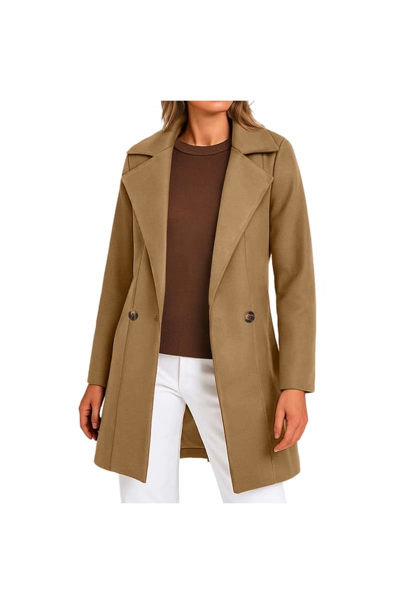 Winter Coats for Women Solid Casual Thicken Wool Stand Collar Inner Lining Pocket Breasted Pea Mao Coat Beige XL