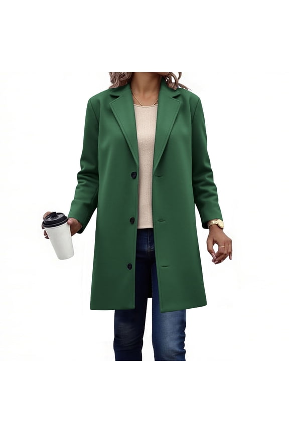 Winter Coats for Women Solid Casual Thicken Wool Stand Collar Inner Lining Pocket Breasted Pea Mao Coat Green L