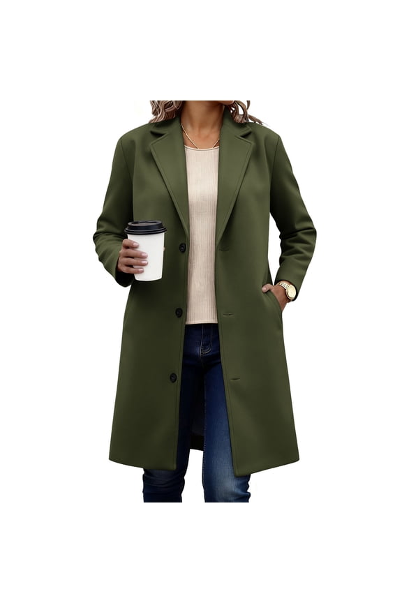 Winter Coats for Women Solid Casual Thicken Wool Stand Collar Inner Lining Pocket Breasted Pea Mao Coat Green L