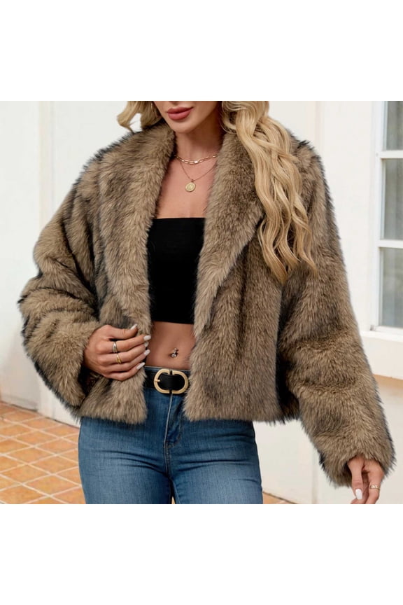 Winter Coats for Women Warm Faux Furry Coat Jacket Solid Turn Down Outerwear Gray 3XL