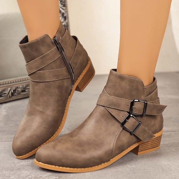 JUSLIO Women Boots,Low Heel Knee High Boots Fashion Solid Color Casual Dress Boots Round Toe Fashionable Vintage Winter Fall Boots