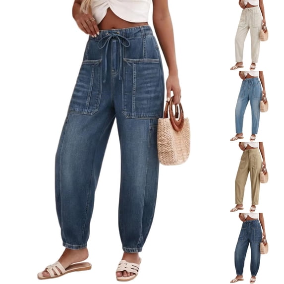 JUSLIO Women Jeans,High Waist Relaxed Wide Leg Washed Denim Jeans with Side Pockets Jeans