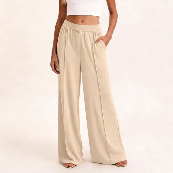 JUSLIO Women Pants Drawstring Elastic Waist with Pockets Fashion Casual Pants