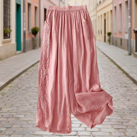 JUSLIO Women Pants Linen Casual Loose Fashion Wide Leg Pants