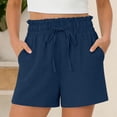 thumbnail image 1 of JUSLIO Women Shorts,with Pockets Drawstring Waist Mid-Length Shorts,Cotton Fashion Elastic Waist,Navy,Size L, 1 of 7