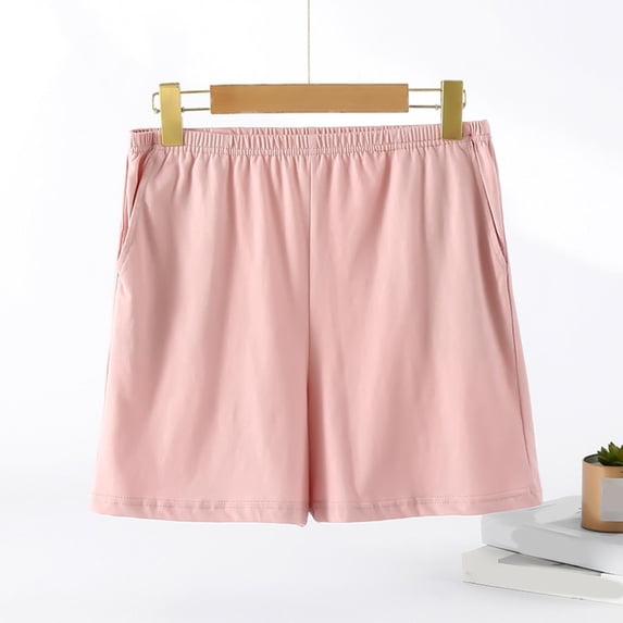 JUSLIO Women Shorts,with Pockets Lounge Stretchy Cotton Athletic,Pink,Size L