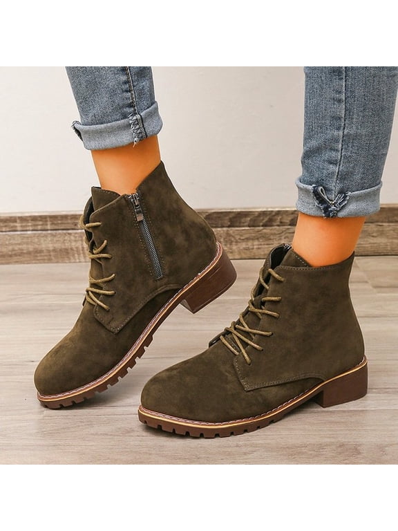 Women's Boots,Casual Dress Boots Lace Up Mid Heel Round Toe Winter Fall Fashion Solid Color Martin Boots