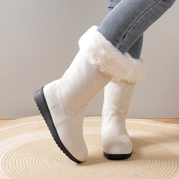 JUSLIO Women's Boots,Plus Size Fleece Lined Round Toe Mid-Calf Boots Versatile Comfortable Boots