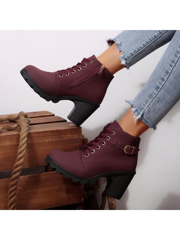 Women's Boots,Round Toe Mid Calf Boots Mid Heel Plus Size Comfortable Fleece Lined Versatile Boots
