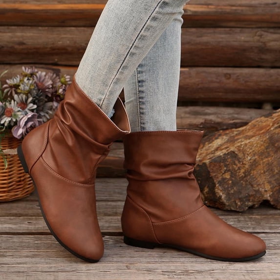 JUSLIO Womens Boots,Ankle Boots Comfort Round Toe Solid Color Fashion Casual Low Heels Boots for Women
