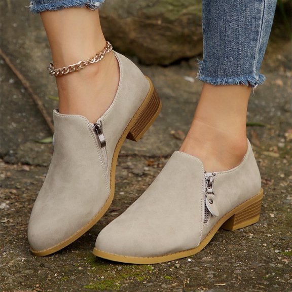 JUSLIO Womens Boots,Ankle Boots Low Heels Zipper Comfort Solid Color Pointed Toe Plus Size Boots