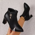 thumbnail image 1 of JUSLIO Womens Boots Chunky Heel Boots Comfort Mid Calf Boots Solid Color Fashion Casual Slip On Zipper Plus Size Boots, 1 of 5