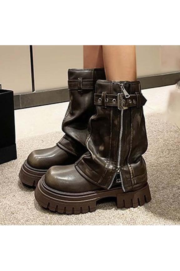 Womens Boots,Chunky Heel Boots Comfort Platform Solid Color Fashion Casual Mid Calf Boots Plus Size Boots