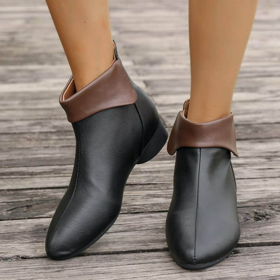 JUSLIO Womens Boots Chunky Heel Boots Low Heels Ankle Boots Comfort Solid Color Zipper Boots for Women