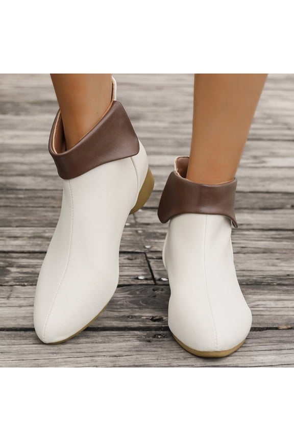Womens Boots Chunky Heel Boots Low Heels Ankle Boots Comfort Solid Color Zipper Boots for Women