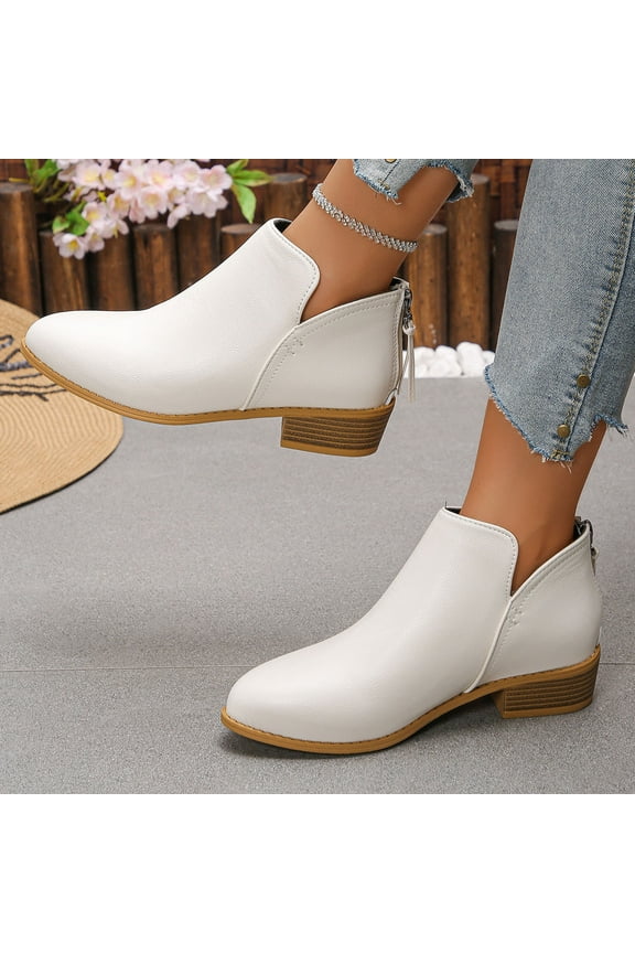 Womens Boots Chunky Heel Boots Pointed Toe Ankle Boots Low Heels Comfort Zipper Plus Size Boots