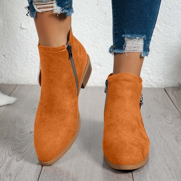 JUSLIO Womens Boots,Chunky Heel Boots Pointed Toe Mid Calf Boots Martin Comfort Zipper Boots for Women,