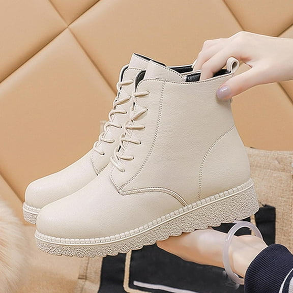 JUSLIO Womens Boots Flat Boots Round Toe Ankle Boots Comfort Solid Color Zipper Plus Size Boots