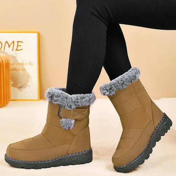 JUSLIO Womens Boots Flat Boots Womens Snow Boots Ankle Boots Round Toe Comfort Mid Calf Boots Boots for Women