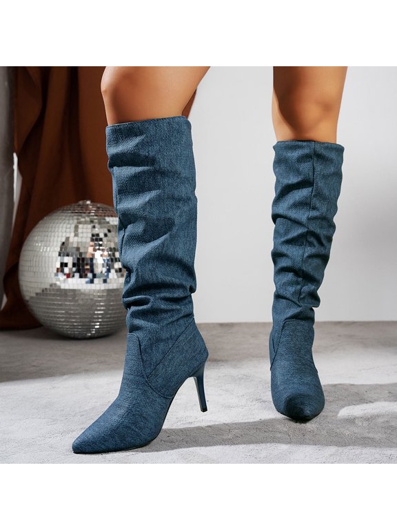 Womens Boots,High Heel Comfort Mid Calf Boots Solid Color Fashion Casual Lightweight Boots Plus Size Boots