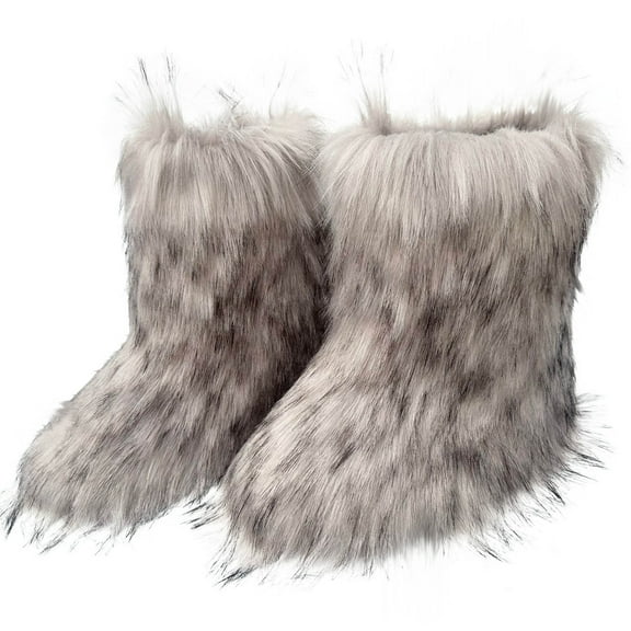 JUSLIO Womens Boots Mid Calf Boots Comfort Womens Snow Boots Solid Color Fashion Casual Slip On Fleece Boots for Women