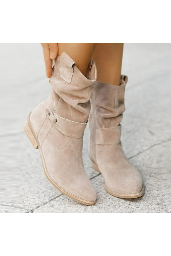 Womens Boots Mid Calf Boots Comfort Zipper Solid Color Fashion Casual Slip On Low Heels Plus Size Boots