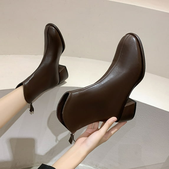 JUSLIO Womens Boots Mid Calf Boots Comfort Zipper Solid Color Fashion Casual Slip On Round Toe Plus Size Boots