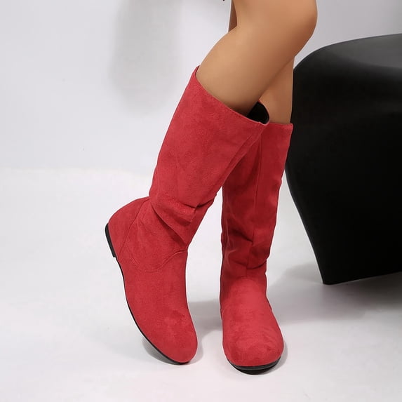 JUSLIO Womens Boots,Round Toe Casual Cowboy Boots,Slip on Winter Commute Stable Heel Solid Color Comfort Footwear