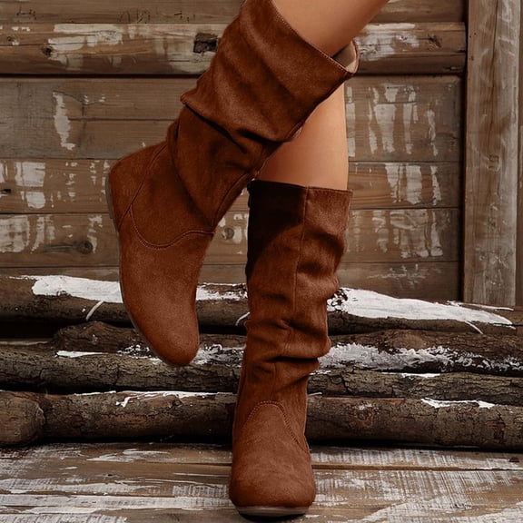 JUSLIO Womens Boots,Side Zip Slouch Flat Heel Mid Calf Boots Versatile Casual Dress Boots Fashion Boots