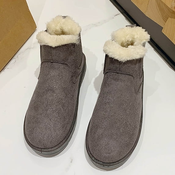 JUSLIO Womens Boots Warm Fleece Comfort Snow Boots for Women Solid Color Fashion Casual Slip On Fleece Boots for Women