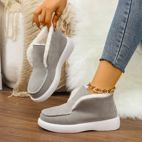 JUSLIO Womens Boots Warm Fleece Comfort Womens Snow Boots Solid Color Fashion Casual Slip On Fleece Boots for Women