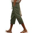thumbnail image 1 of JUSLIO Womens Capris Drawstring High Waist, with Pockets Lace Everyday Casual Linen Capris, 1 of 6
