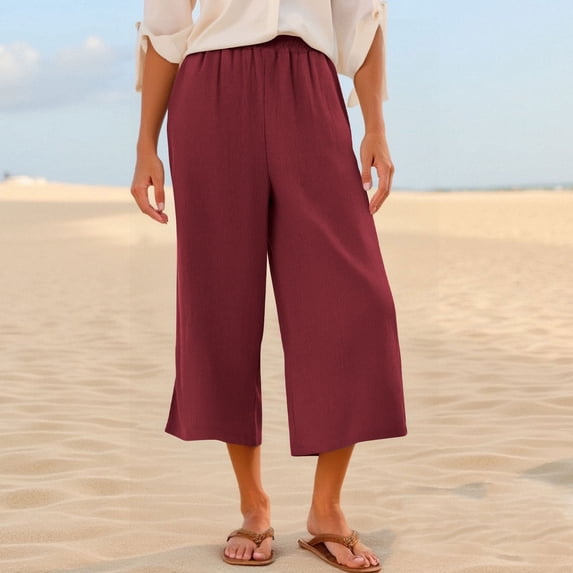 JUSLIO Womens Capris Drawstring with Pockets, Loose Solid Everyday Casual Wide-Leg Capris