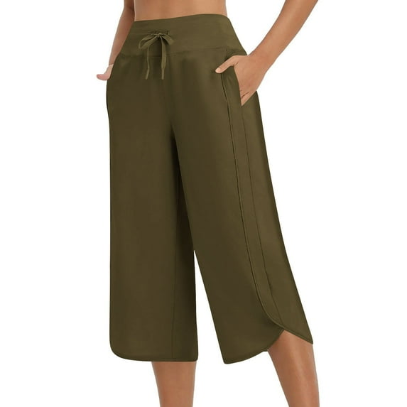 JUSLIO Womens Capris High Elastic Solid with Pockets Workout Yoga Split Hem Capri Leggings