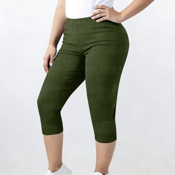 JUSLIO Womens Capris Plus Size Solid High Elastic Elastic Waist Yoga Workout Capris Leggings