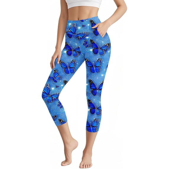JUSLIO Womens Capris with Pockets High Elastic Slim Workout Yoga Capris Leggings