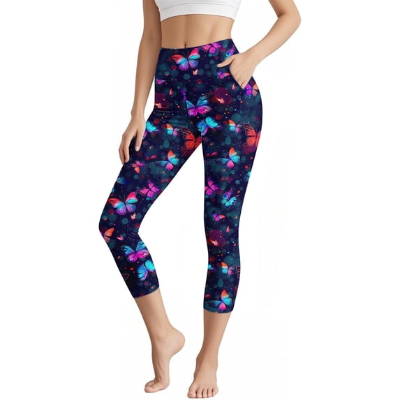 JUSLIO Womens Capris with Pockets High Elastic Slim Workout Yoga Capris Leggings